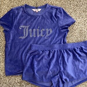 Juicy Couture Girls Purple Velvet Short Pajama Set with Rhinestone Logo